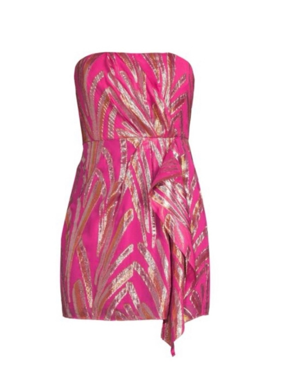 Ramy Brook Hot Pink Strapless Mini Dress with Metallic Accents
